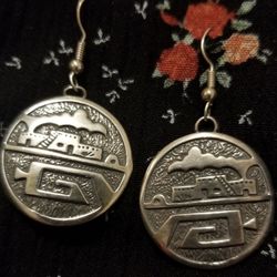 Vintage Sterling Silver Southwestern Scenic Earrings 