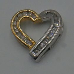 10KT YELLOW & WHITE GOLD HEART DIAMOND PENDANT 2.0G 