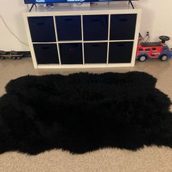 Black Faux Fur Lambskin Area Rug 4’ x 6’