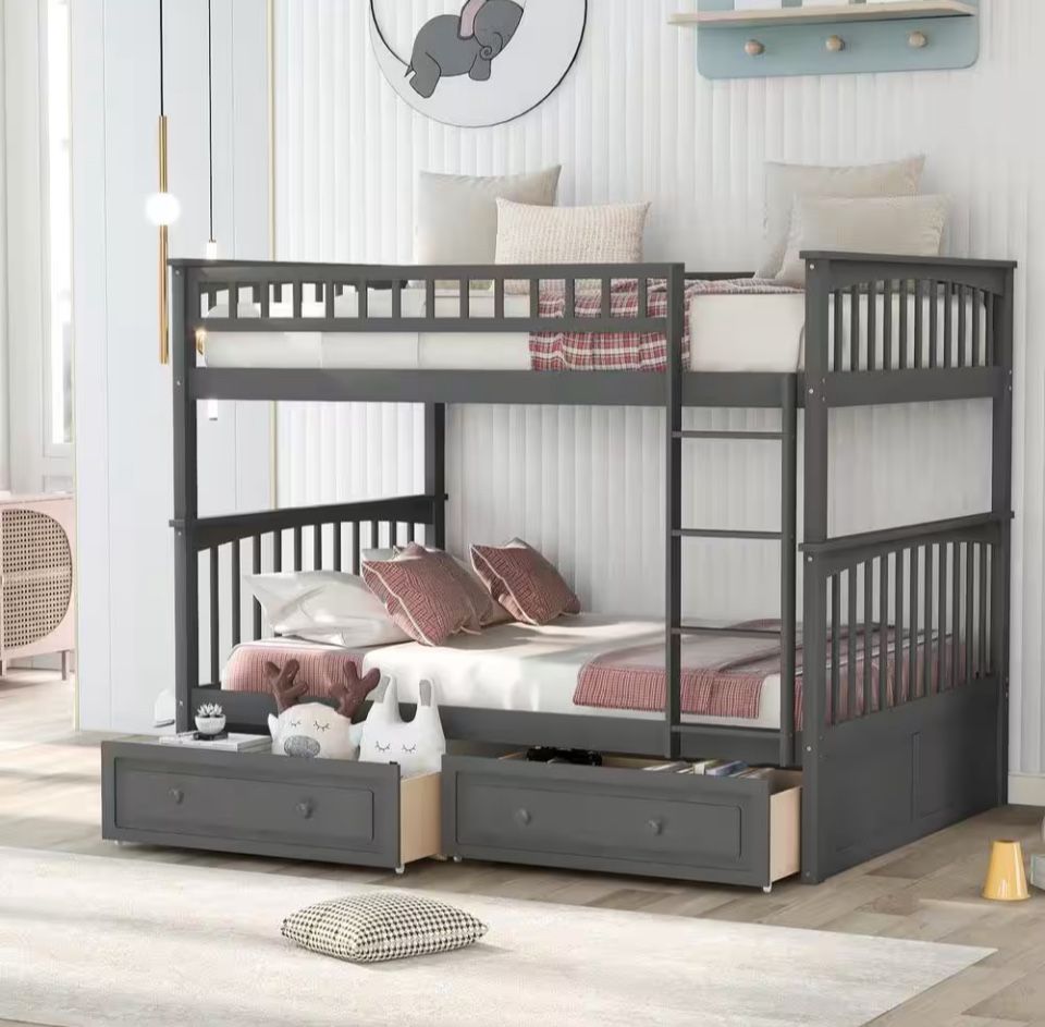 Pre-owned Full-over-Full bunk beds with mattresses