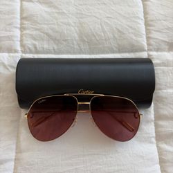 Cartier CT0110S 009 Aviator Sunglasses Gold Metal Frame Brown Lens Men