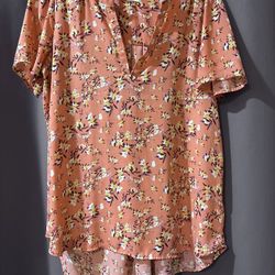 Pleione coral pink floral ruffled blouse Size Mediu
