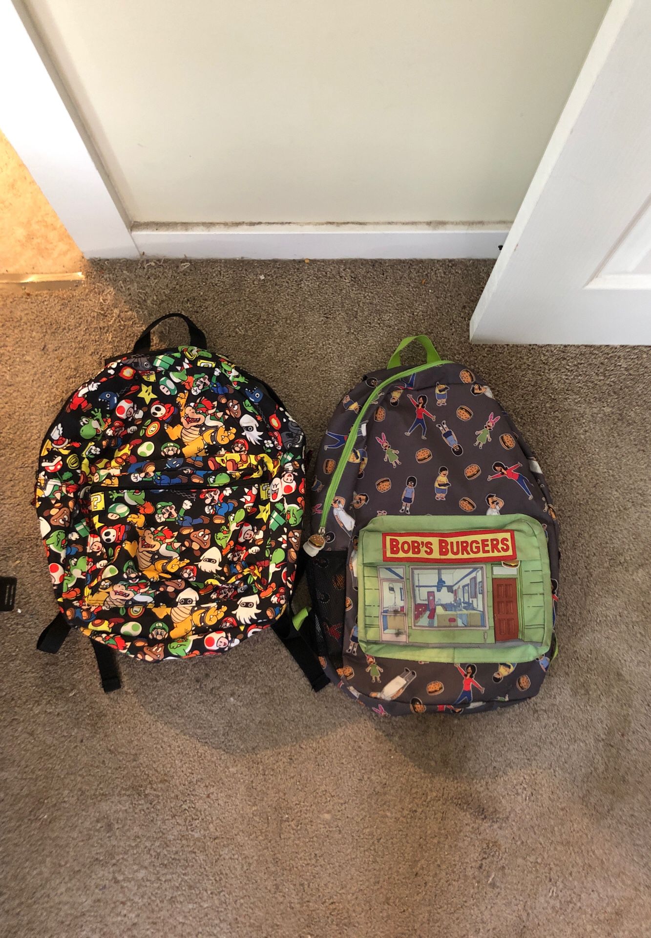 Mario and Bob’s Burgers backpacks (PICKUP ONLY) READ DESCRIPTION