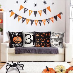 Halloween Decorations, Set of 4 18x18 Halloween Pillow Covers Decor Indoor Outdoor,Trick or Treat Jack O’ Lanterns Spider Halloween Party Farmhouse De