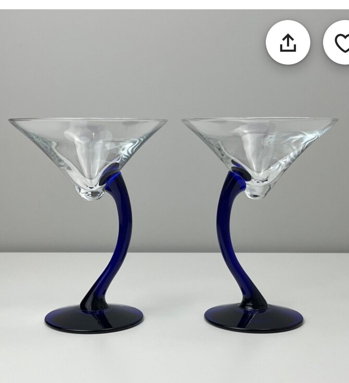Set of 2 Libbey Bravura beautiful Cobalt Blue Martini πΈ πΈ Glasses Curved Modern Stems Spectacular Vintage set for the holidays or party π π π ot