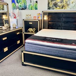 Gorgeous Black+Gold 5pc Bedroom Furniture Set Available Only $1199