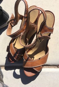 Camel / tan wedges sandals 7.5