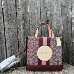 Coach Dempsey Tote 22 In Signature Jacquard With Stripe And Coach Patch