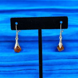 Sterling Silver 925 Women's Amber Drop Dangle Cube Shape Earrings