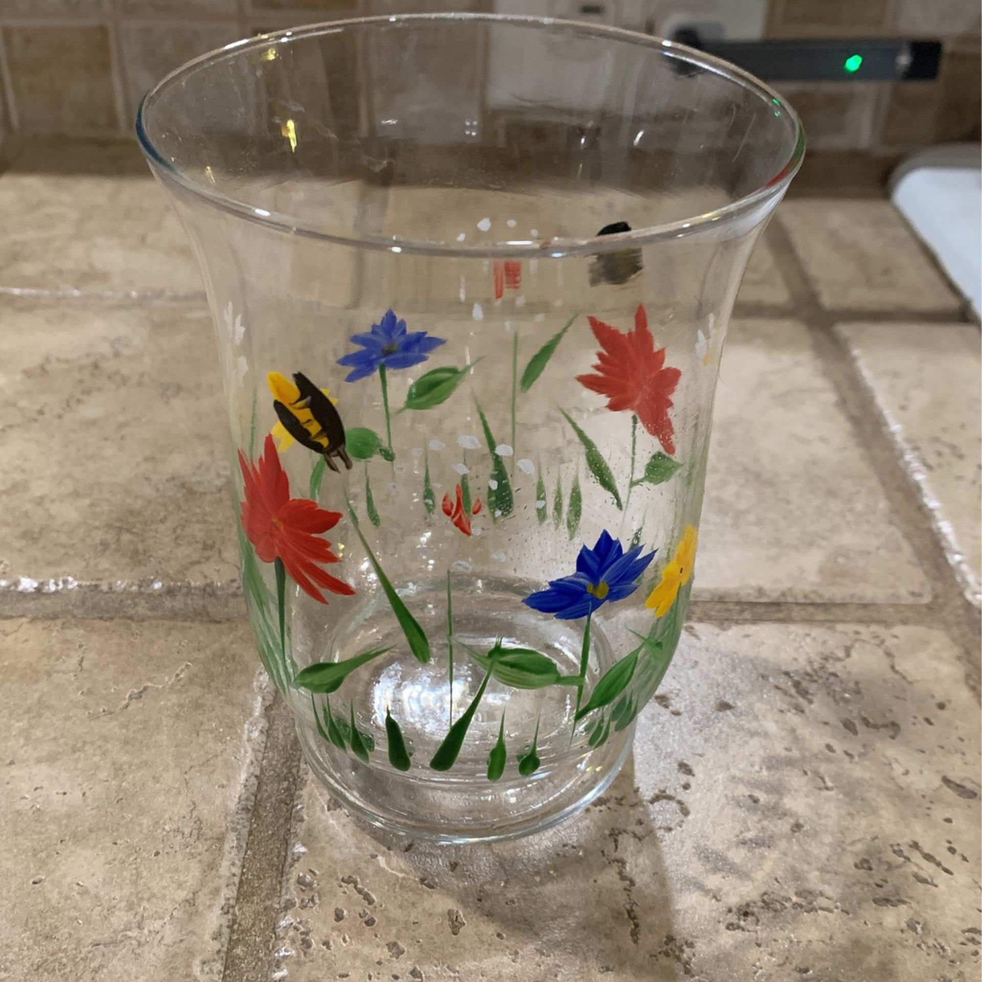 Vintage Hallmark Hand Painted Glass Flowers Votive Holder