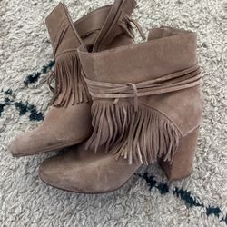 Beige Fringe Boots