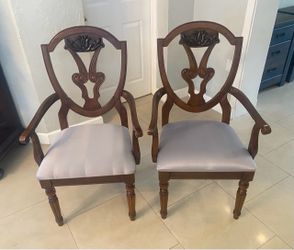 Traditional Wood Dining Arm Chairs - Pair