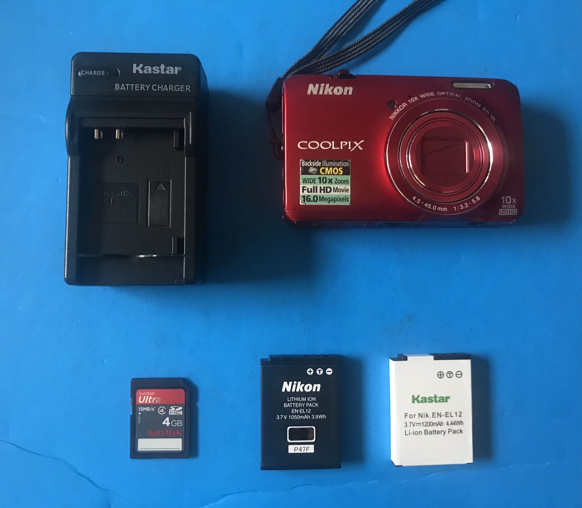 Excellent condition Nikon COOLPIX S6300 16.0MP red Digital Camera - bundle