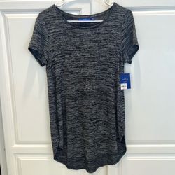 Apt 9 Tunic Top Womens XS Short Sleeve Black Marl Side Slits Soft Stretch