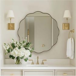 Brushed Gold Round Wall Mirror 30 Inch, Brass Round Bathroom Mirrors for Over Sink, Anti-Rust Brass Circle Mirror for Bathroom, Entryway. К284