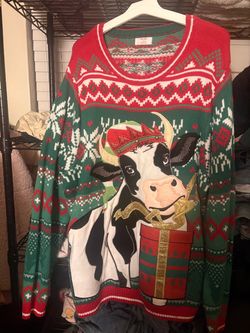 Holiday Ugly Christmas Sweater with Cow Graphic