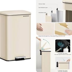 Kitchen Trash Can, 10.5 Gallon (40 L) Garbage Can, Large Step Trash Bin with Lid, Stainless Steel, Soft Close, 15 Trash Bags Included, San