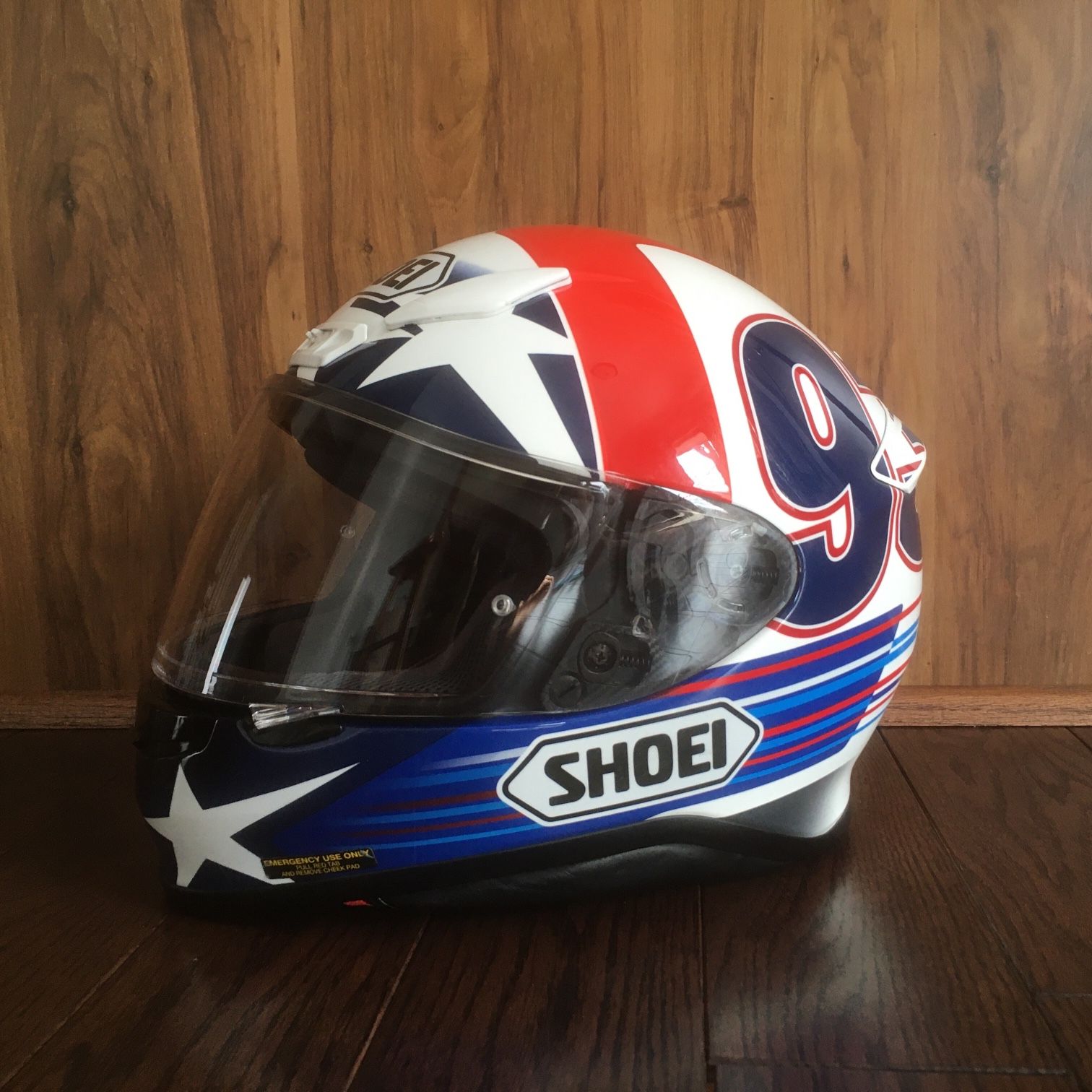 shoei indy marquez rf 1200 aerodynamic shell shape with integrated spoiler makes it SHOEIs lightest SNELL Shoei RF-1200 Indy Marquez Helmet