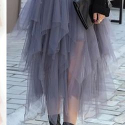 Grey tutu lace layered fluffy women's midi skirt new gift
