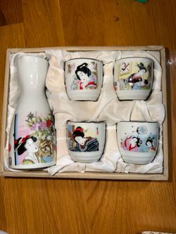 Vintage Sake Carafe and Cups