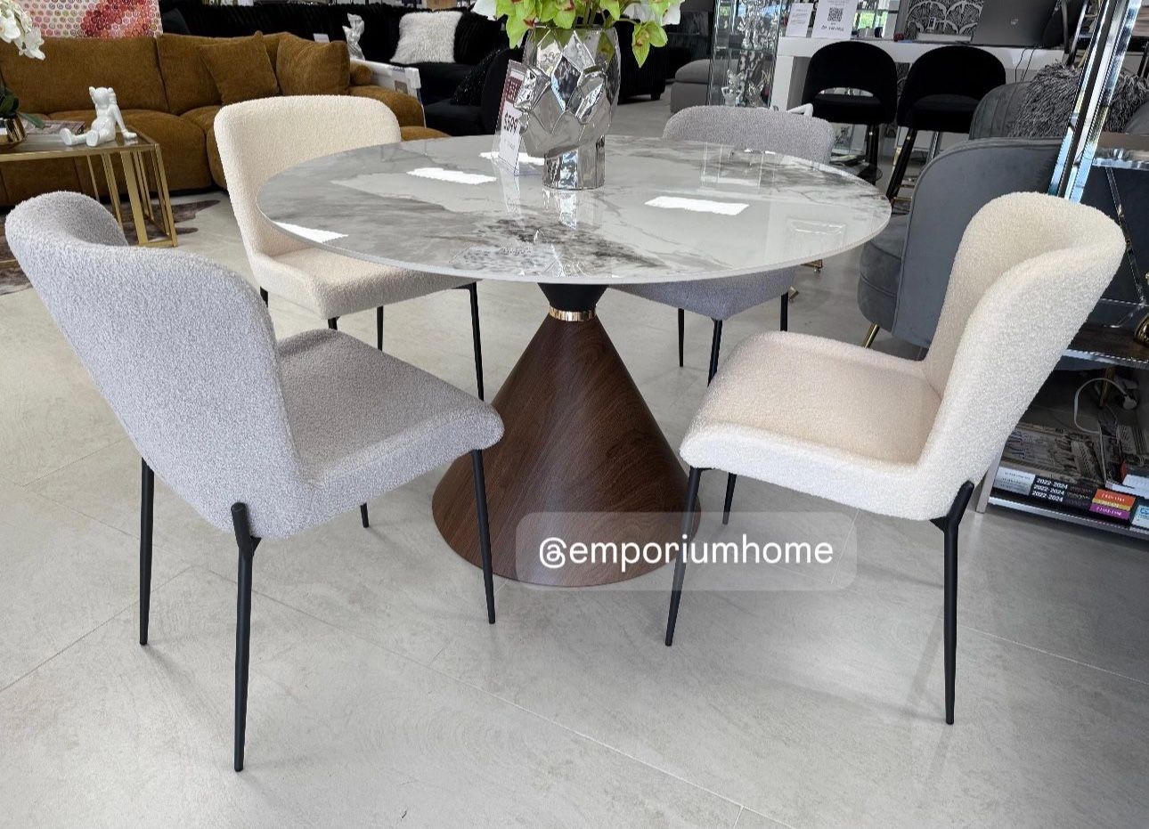 Round Marble 5 Piece Dining Table Set