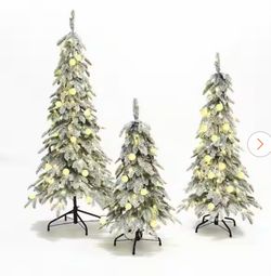 3 ft. 4 ft. 5 ft. 3-Piece Prelit Flocked Artificial Christmas Tree Set with Lights and Metal Stand
