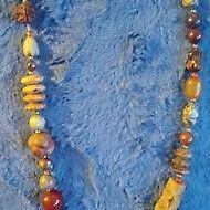 Wood and stone carved necklace 32"

