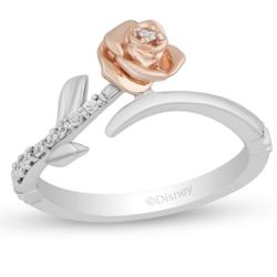 New - Enchanted Disney Belle 1/10 CT. Diamond Rose Ring 