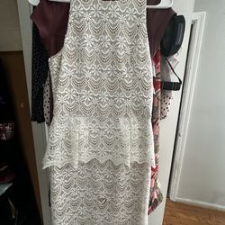  🌼 Elegant White Lace Peplum Dress | Size 6 | Made in USA | Wedding, Brunch, Events