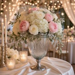 Clear Glass Urn Vase with Metal Base