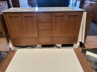 60” Brand New 100% Solid Wood Double Sink Bathroom Vanity – Premium Quality with White Countertop