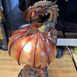 Altar Drake Red Ember Dragon Building Fire With Its Wings Side Table Lamp Statue