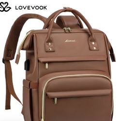 Laptop Backpack with USB Port for Women, Brown, 17.3” - 17.5”L x 12.5”H x 8”W