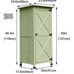 ✌️ Wooden Outdoor Storage Shed with Metal Plated Tabletop Light Blue Color Ideal for Backyard Garden and Patio Storage, Gray