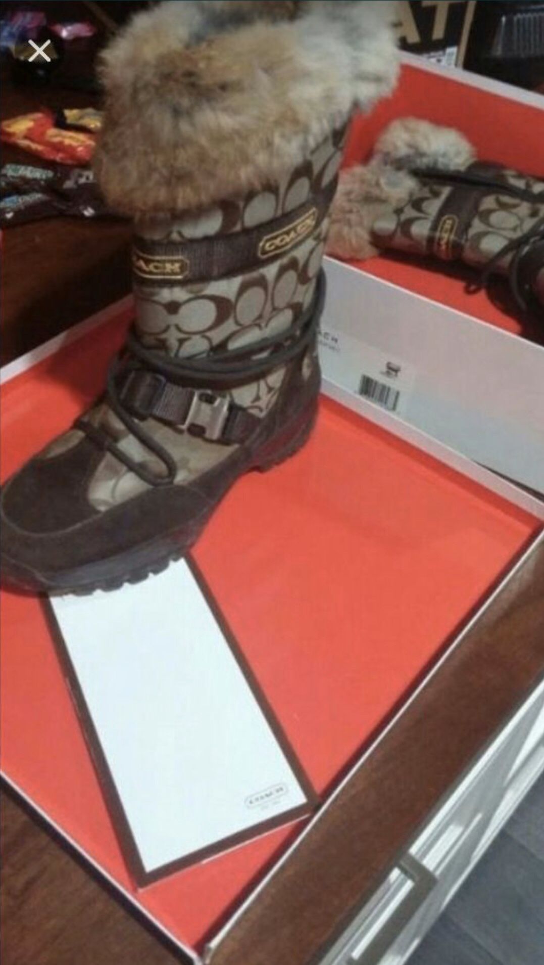 Coach fur trim boots