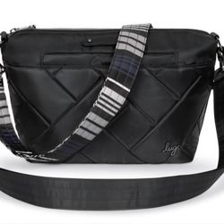 Lug Flare 2 Crossbody Quilted Black Bag Black & Striped Strap* DAMAGE See Photos
