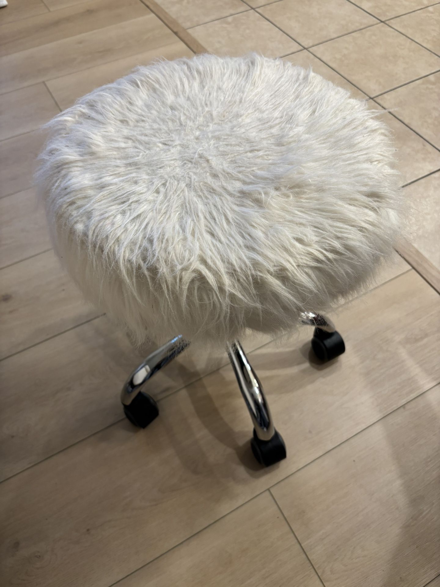 White Furry Rolling Stool