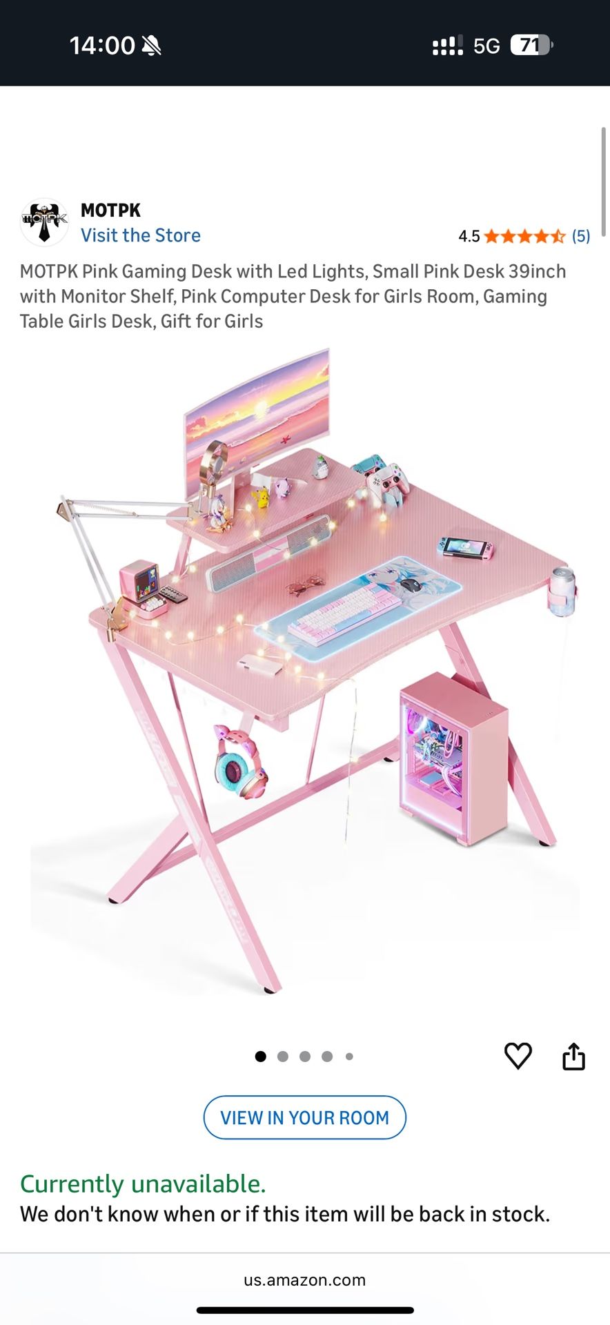 Gaming Desk Pink