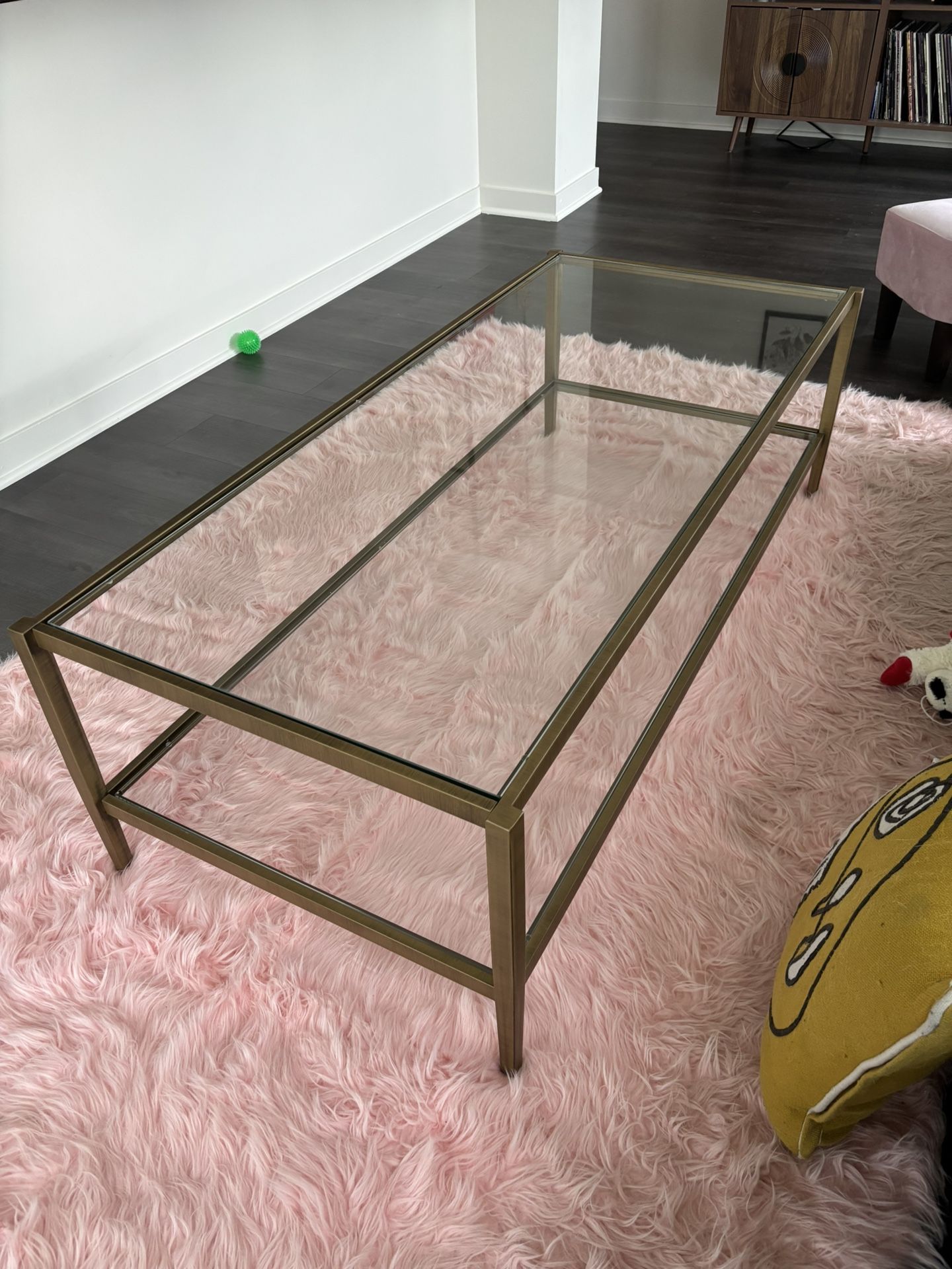 Modern Gold/Glass Top Two-Tiered Coffee Table + End Table