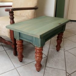 Refinished  Rustic Wood Chunky Leg Small End Table/nightstand 