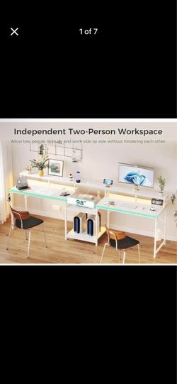 98 Inch 2 Person Gaming Desk with Storage Shelves, Long Double Home Office Computer Writing Desks