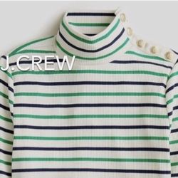 (NEW) (4 SIZES AVAILABLE) WOMEN’S J.CREW VINTAGE RIB TURTLENECK WITH BUTTONS IN STRIPE- SIZES: SMALL, MEDIUM, LARGE AND EXTRA LARGE (MSRP: $79.50 EACH