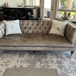 Velvet Tufted Pearl Gray Couch