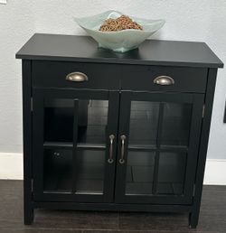 Black Wood Cabinet with Glass Doors