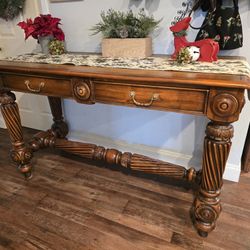 Theodore Alexander Leather Top 2 Drawer Table, Beautiful Solid Statement Furniture Piece