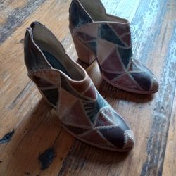 FREEBIRD BY STEVEN STEEL LEATHER BOHO ANKLE BOOTS 3 1/2" HEEL WOMEN'S SIZE 8