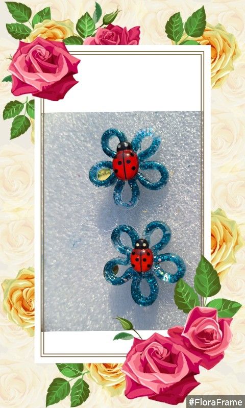 Earrings Resin Ladybugs Flowers