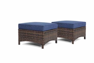 2PCS Patio Ottomans Footrest, Premium Wicker Steel Frame Outdoor Fabric, Comfortable Cushions, for Garden, Porch, Backyard and Deck (Blue(J9)