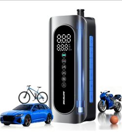 Tire Inflator Portable Air Compressor, 150PSI Air Pump for Car Tires with Tire Pressure Gauge, 3X Faster One Click Smart Cordless Tire Air Pump Bike