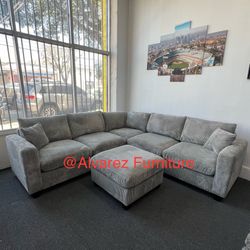 Corduroy Sectional Sofa With Ottoman